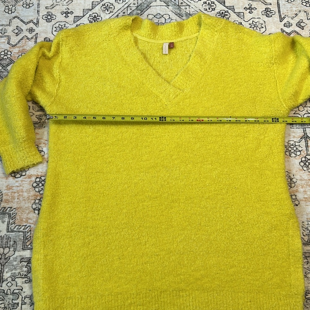 PILCRO XL Teddy V-Neck wool blend tunic sweater in bright yellow by Anthro - Picture 9 of 10
